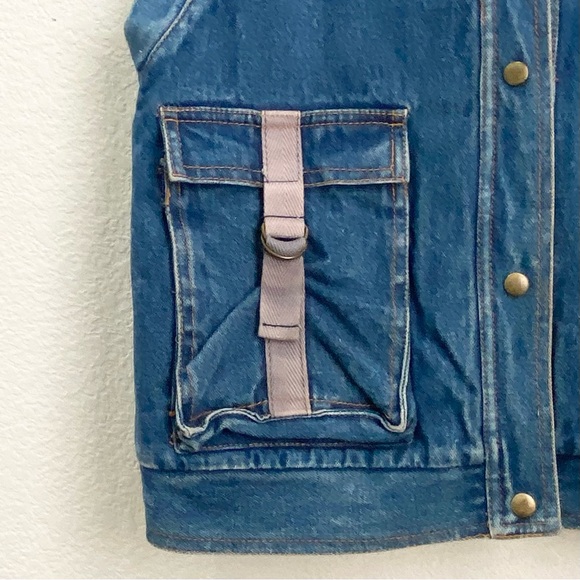Vintage SPORTWORKS Sherpa Lined Unisex Utility Denim Vest Size M - Picture 6 of 9
